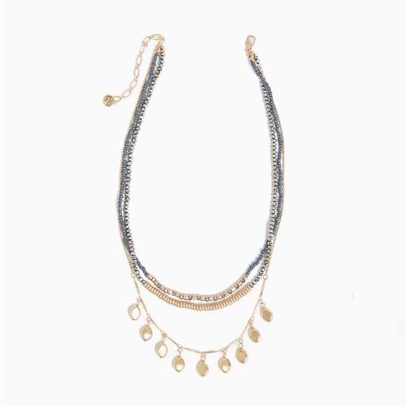 GOLD-TONE & SLATE GREY BEADED LAYERED NECKLACE - Picture 2 of 3